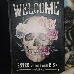 Skull Welcome Sign with Floral Design